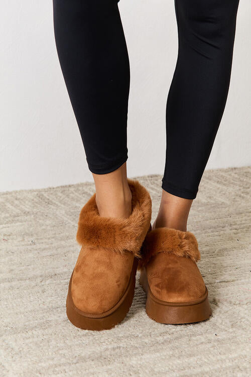 Furry Chunky Platform Ankle Boots (Camel)