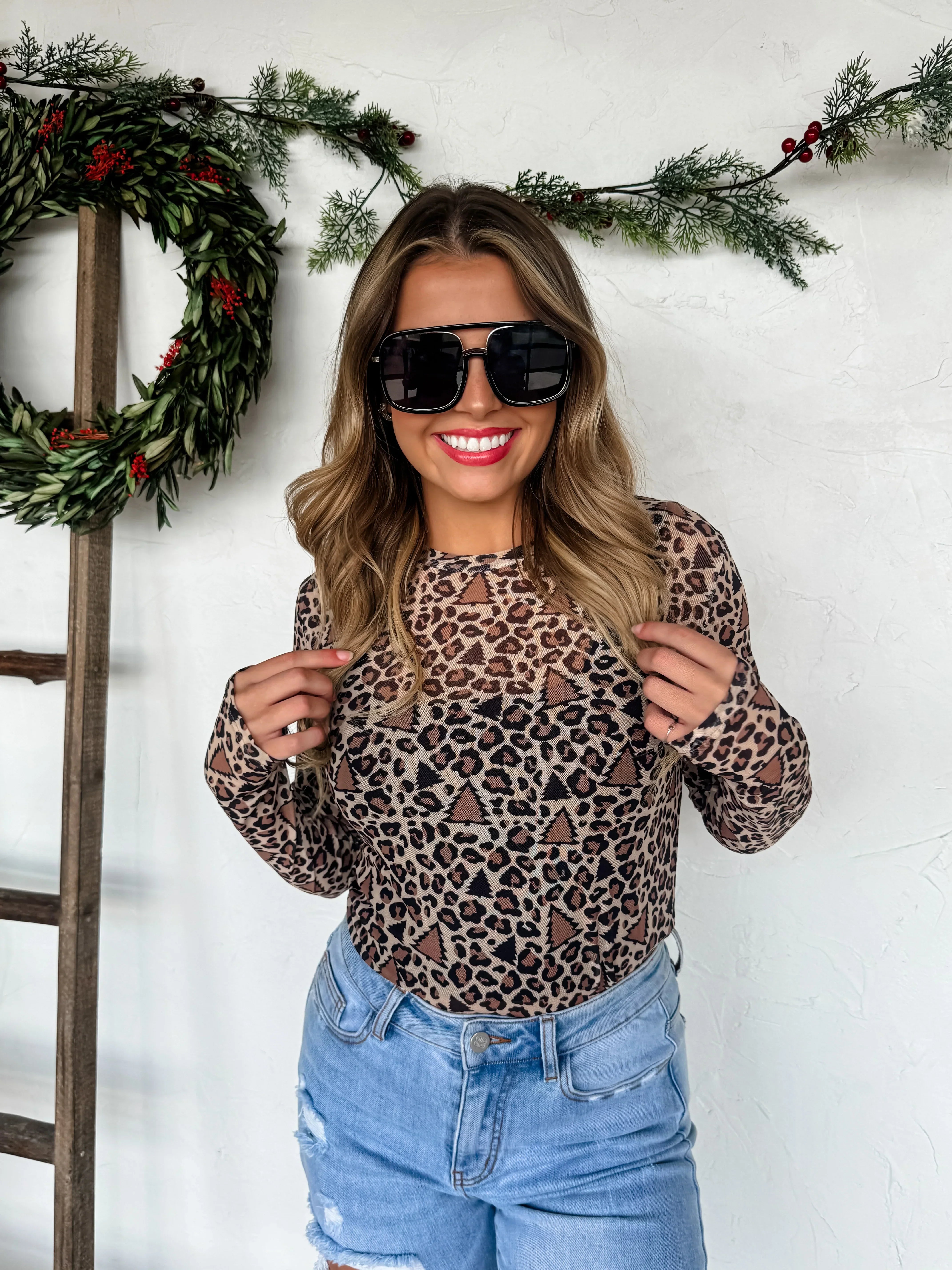 Christmas Printed Mesh Tops