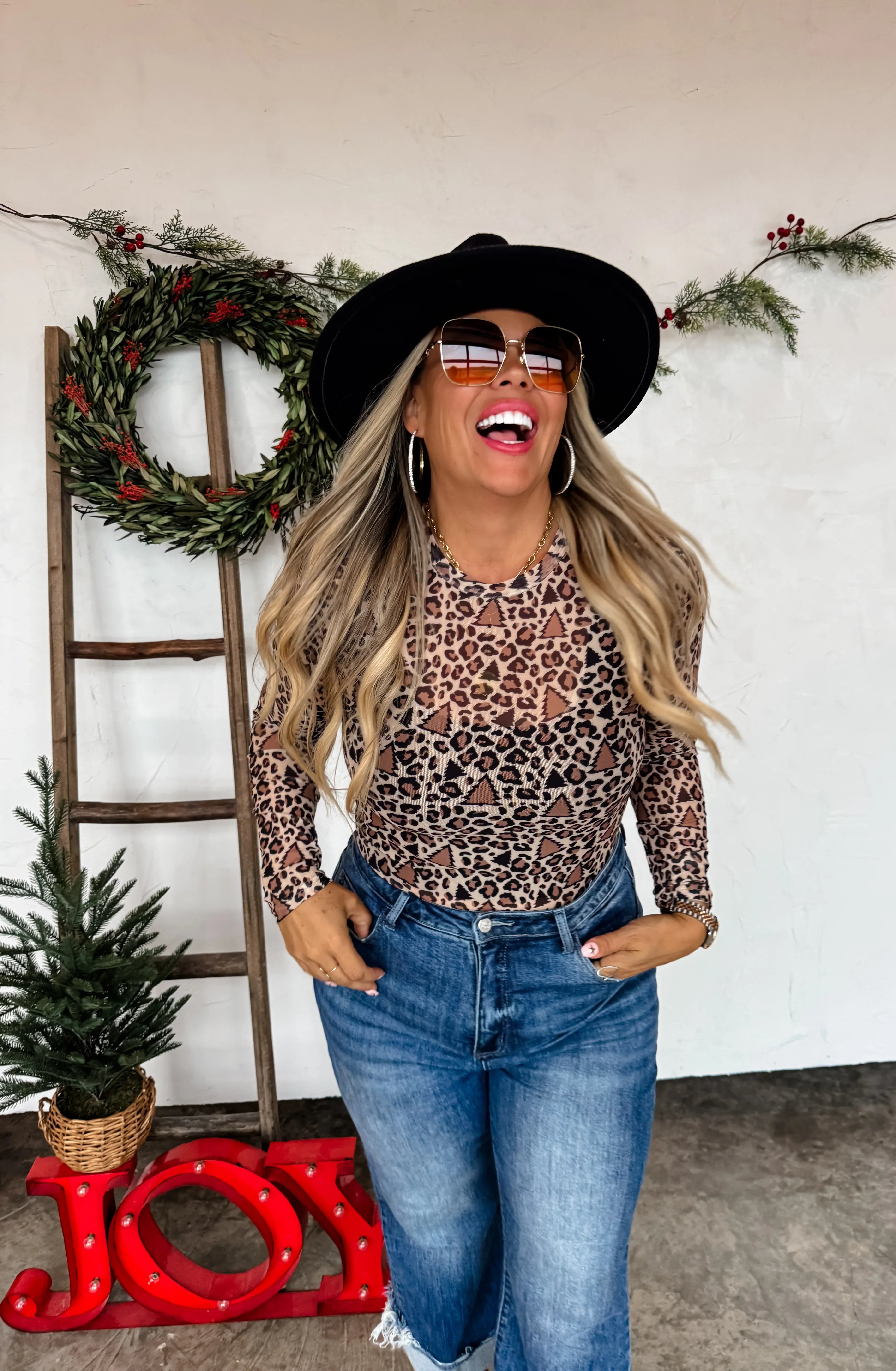 Christmas Printed Mesh Tops