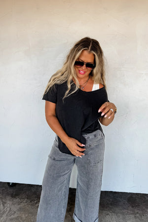 Joey V-Neck Washed Cotton Boyfriend Tee