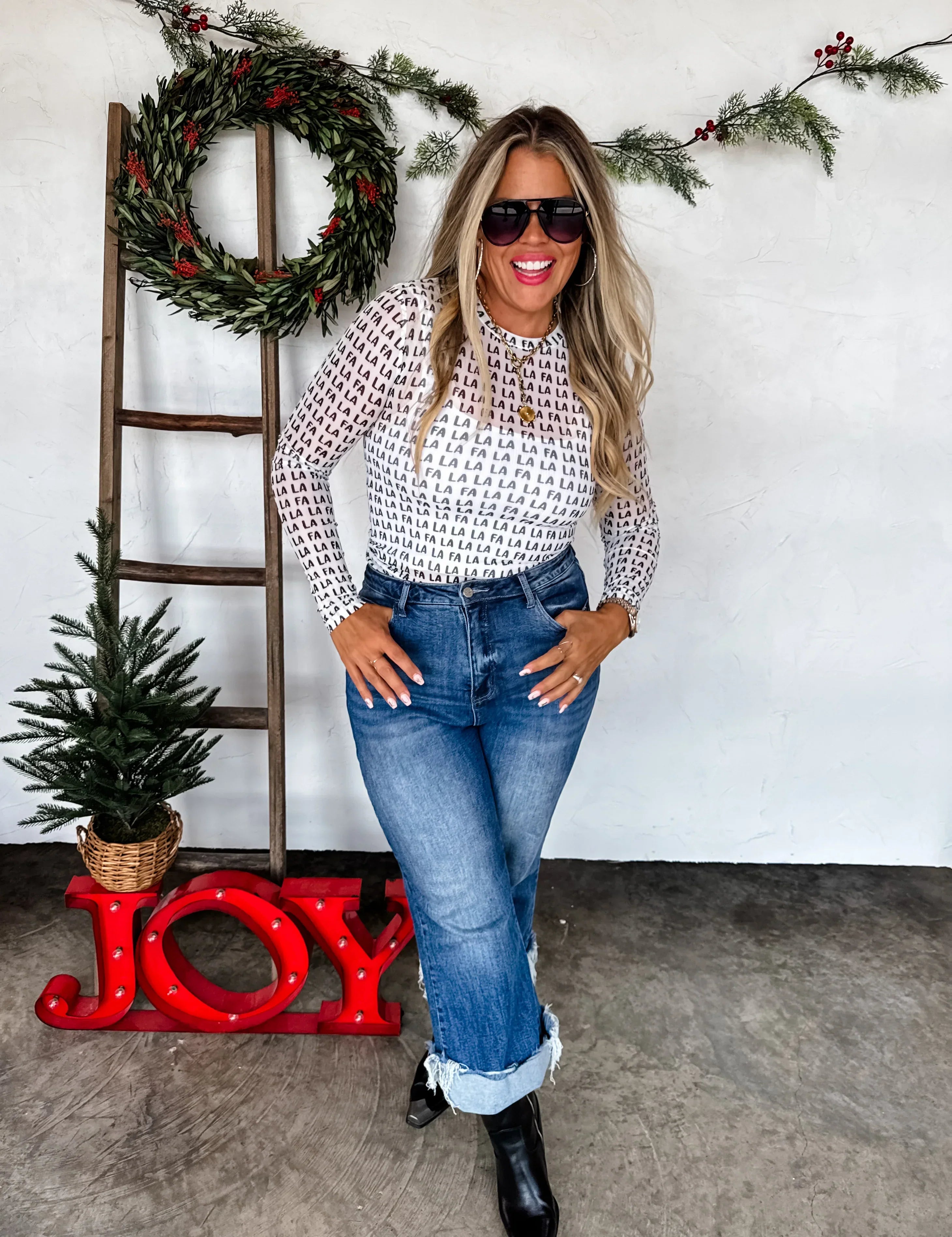 Christmas Printed Mesh Tops