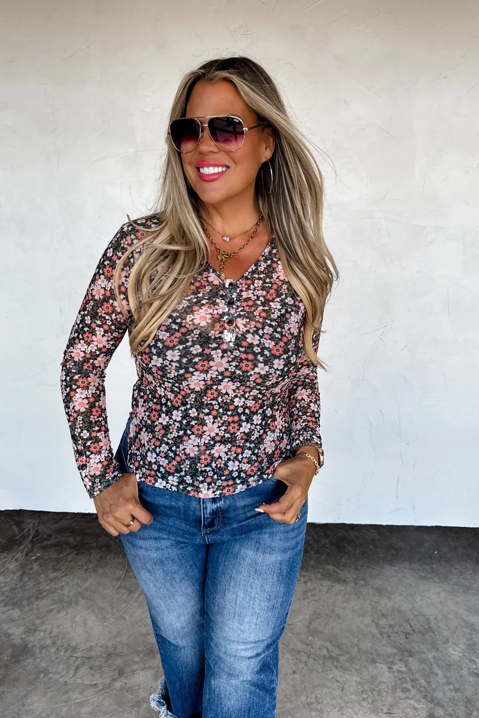 Annie Vneck Mesh Top