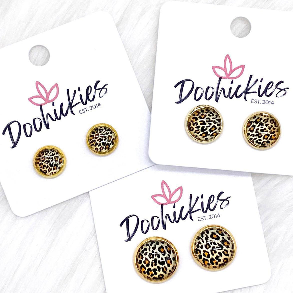 Golden Leopard Singles in Gold Settings -Earrings