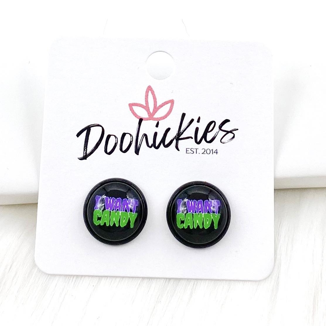 12mm I Want Candy in Black Settings - Halloween Earrings