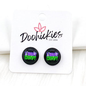 12mm I Want Candy in Black Settings - Halloween Earrings