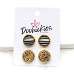 12mm Ombre Gold Stripe & Gold in Gold Settings - Stud Earrings