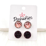 12mm Autumn Leaves & Black Cherry Crystals in Stainless Steel Settings -Fall Earrings