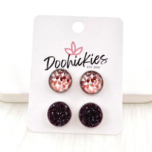 12mm Autumn Leaves & Black Cherry Crystals in Stainless Steel Settings -Fall Earrings
