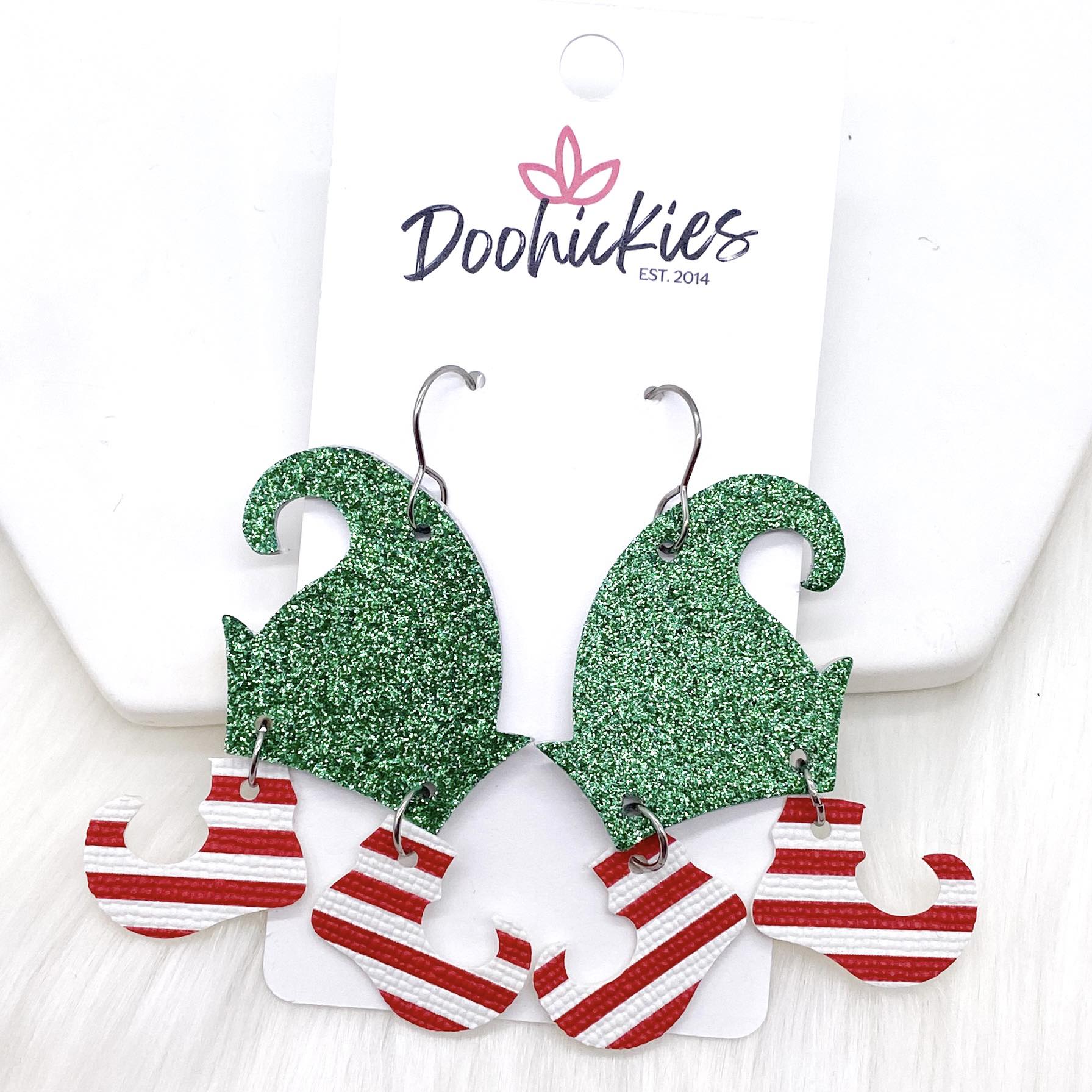 2" Glitzy Elf Dangles  - Christmas Earrings