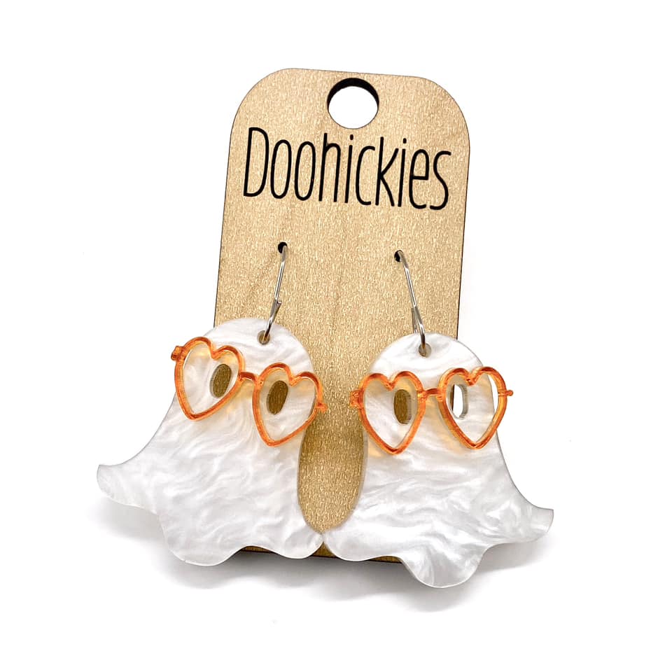 2" Nerdy Ghost Acrylic Dangles - Halloween Earrings