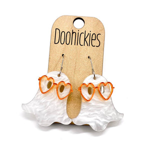 2" Nerdy Ghost Acrylic Dangles - Halloween Earrings
