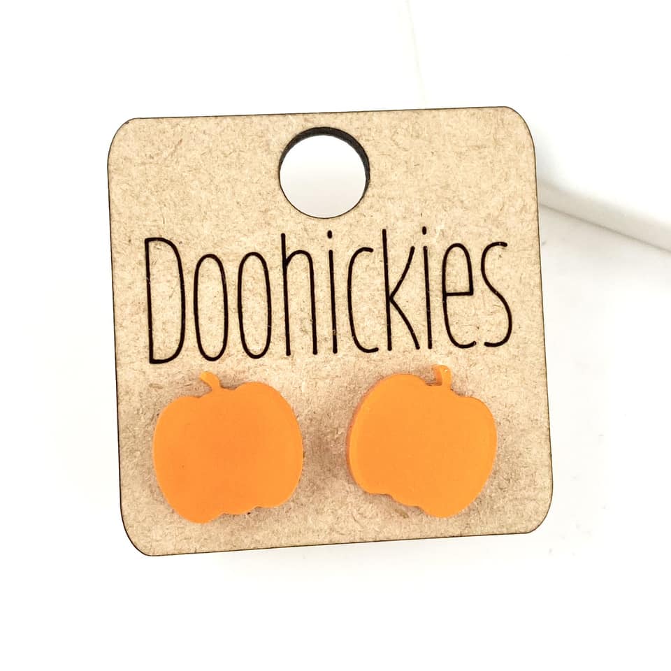 Metallic Orange Pumpkin Fall Stud Earrings