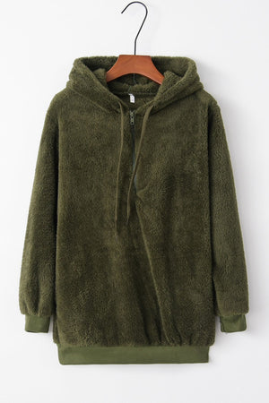 Quarter-Zip Drawstring Teddy Hoodie