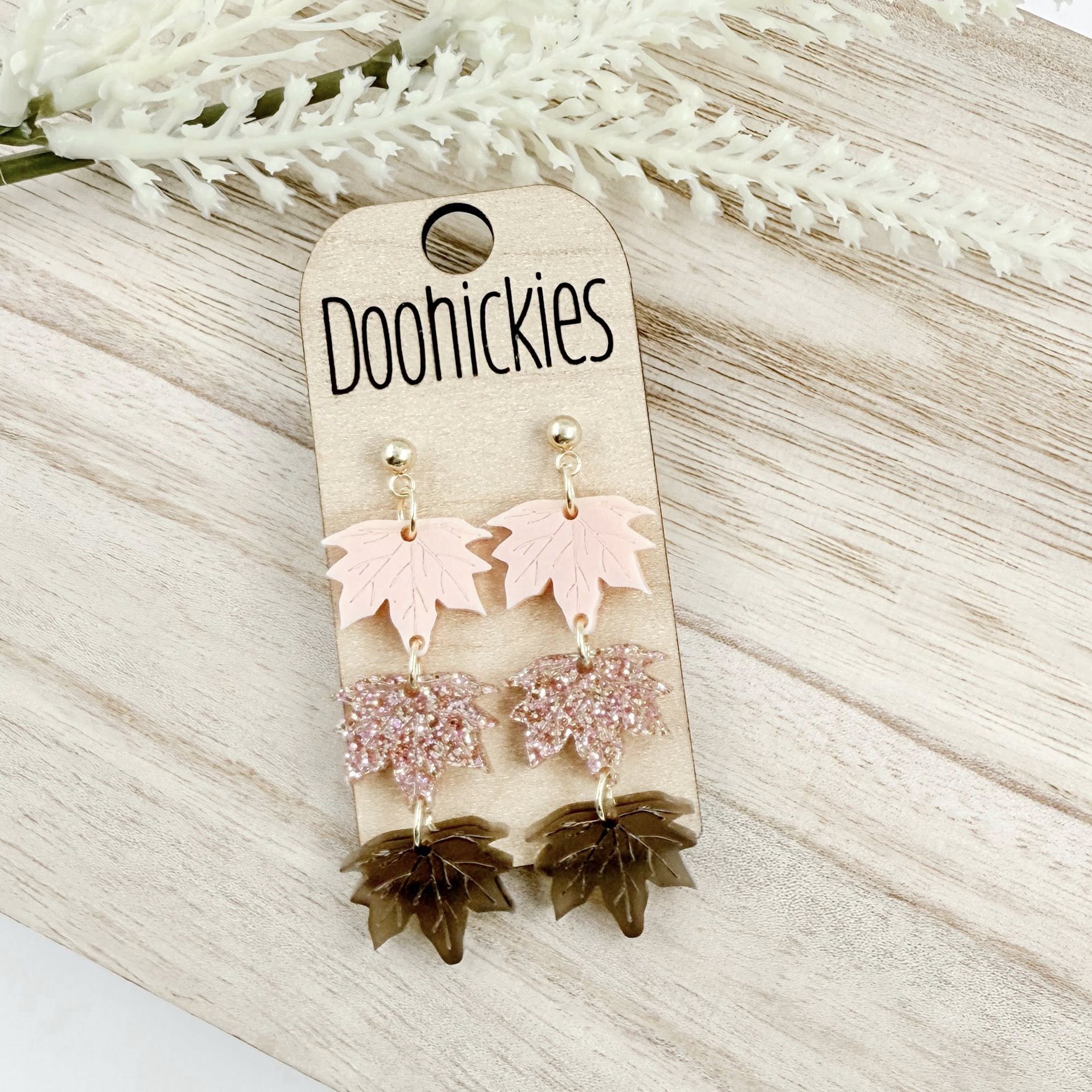 Rose Gold Fall Leaf Dangle Acrylic Earrings