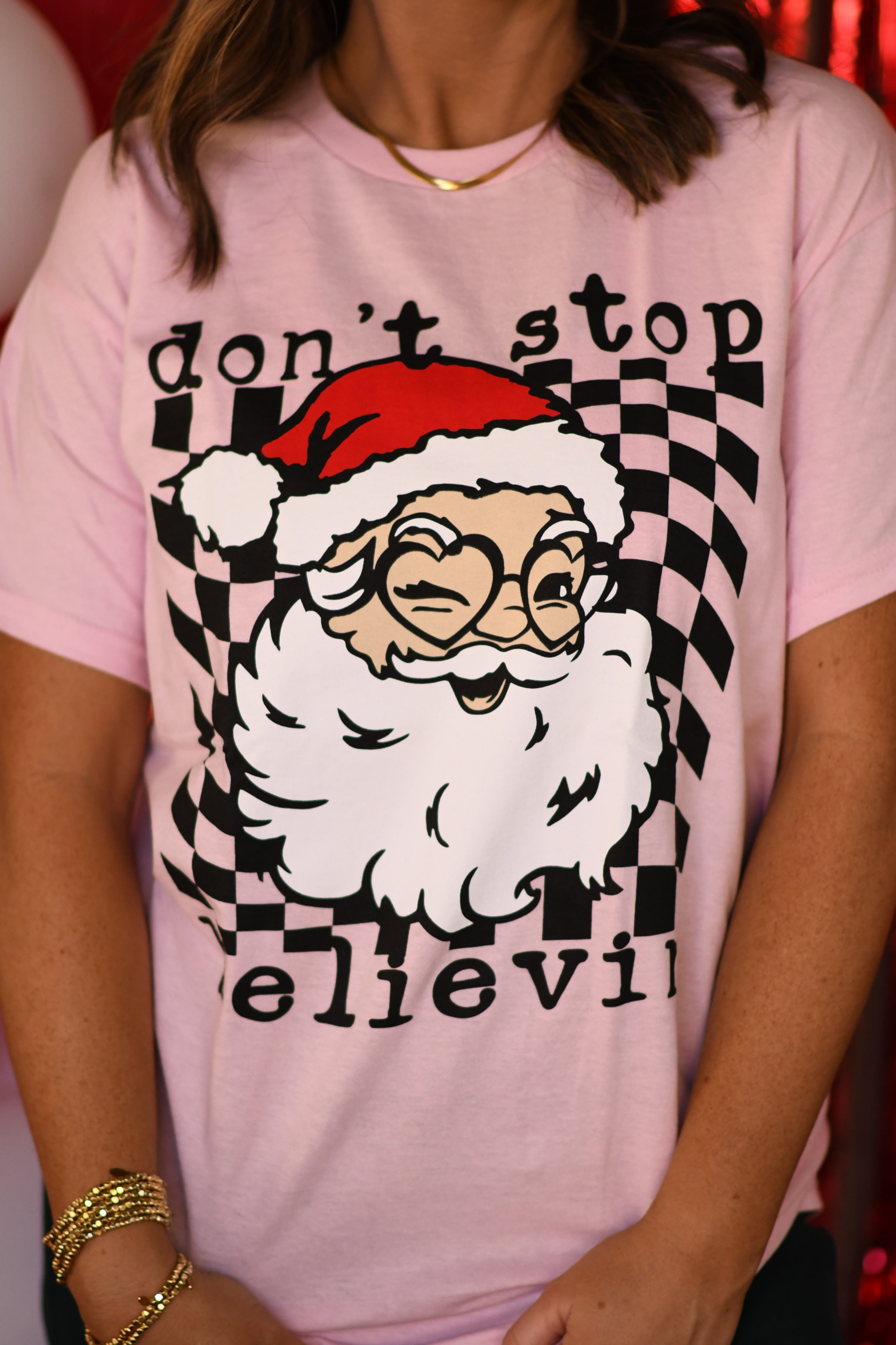 Pink Don’t Stop Believin Santa Tee (Delta)