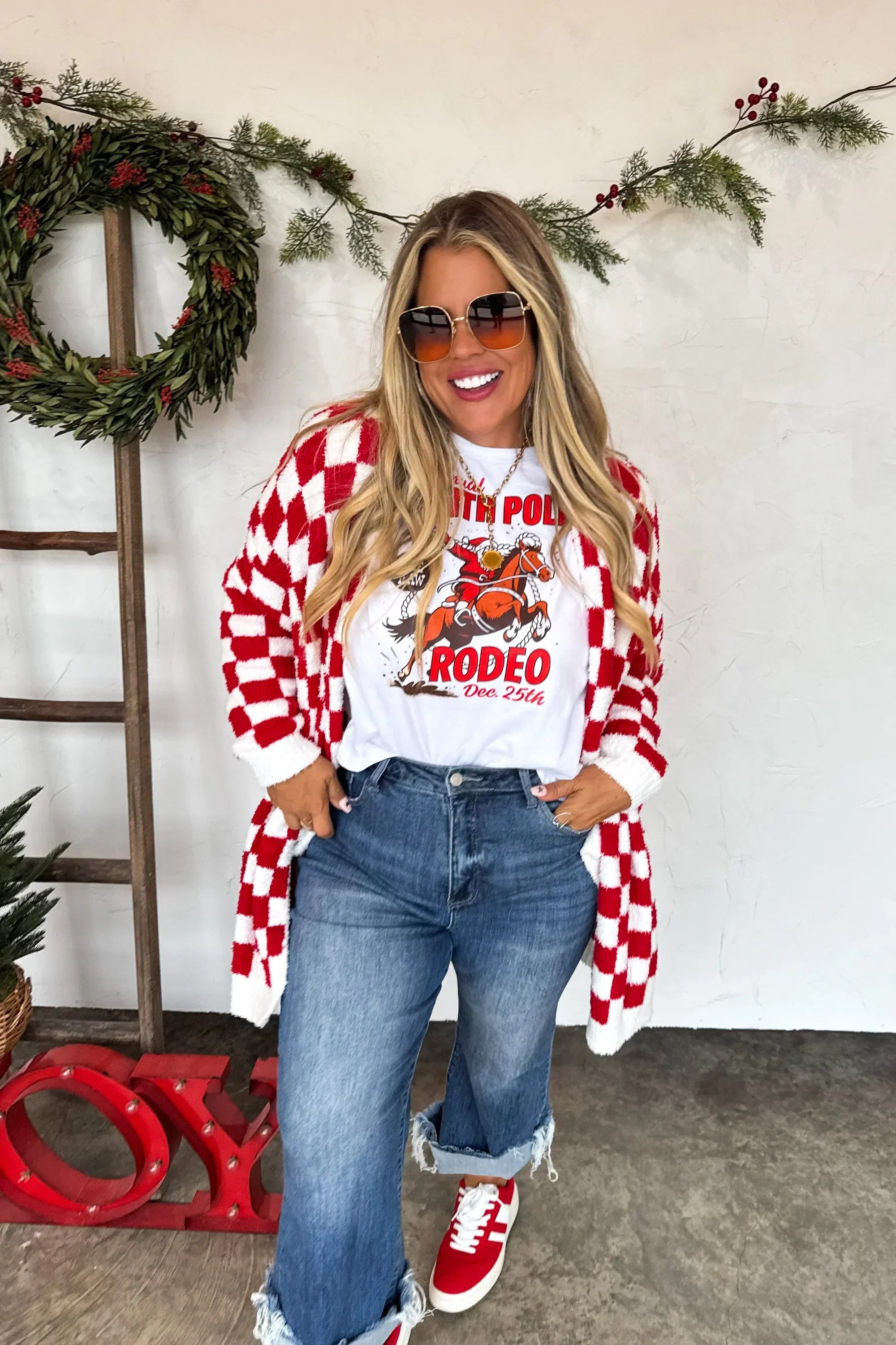 Christmas Cloud Cardigan Red Checker