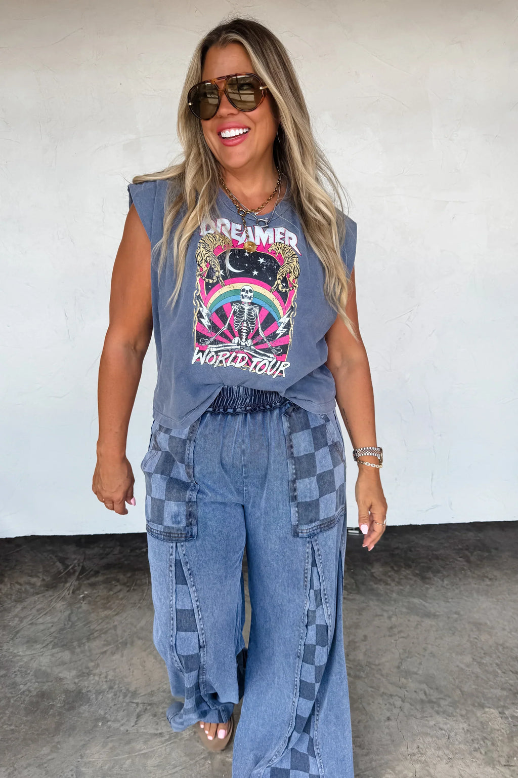 Groove on Checker Flare Pants