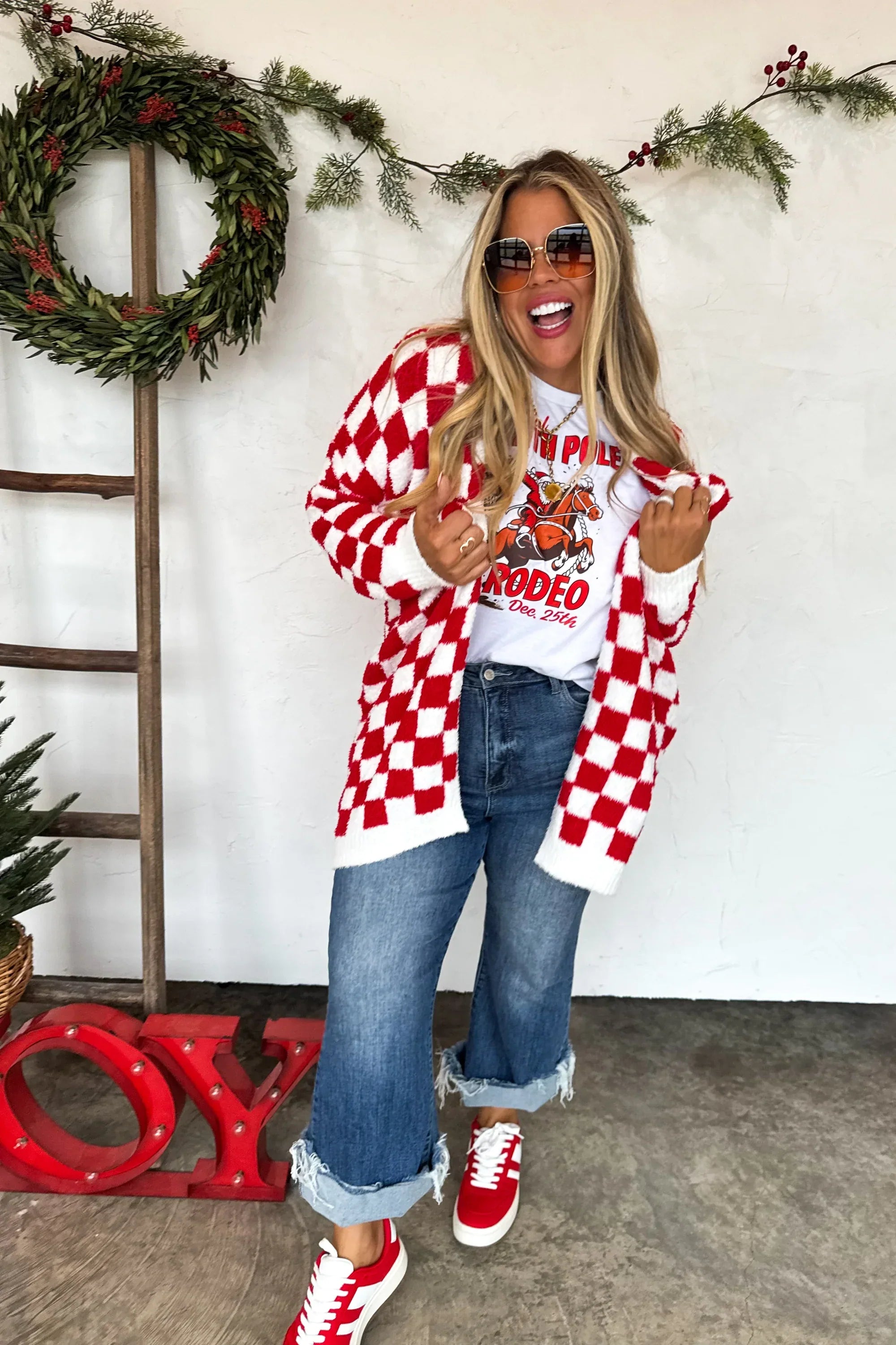 Christmas Cloud Cardigan Red Checker