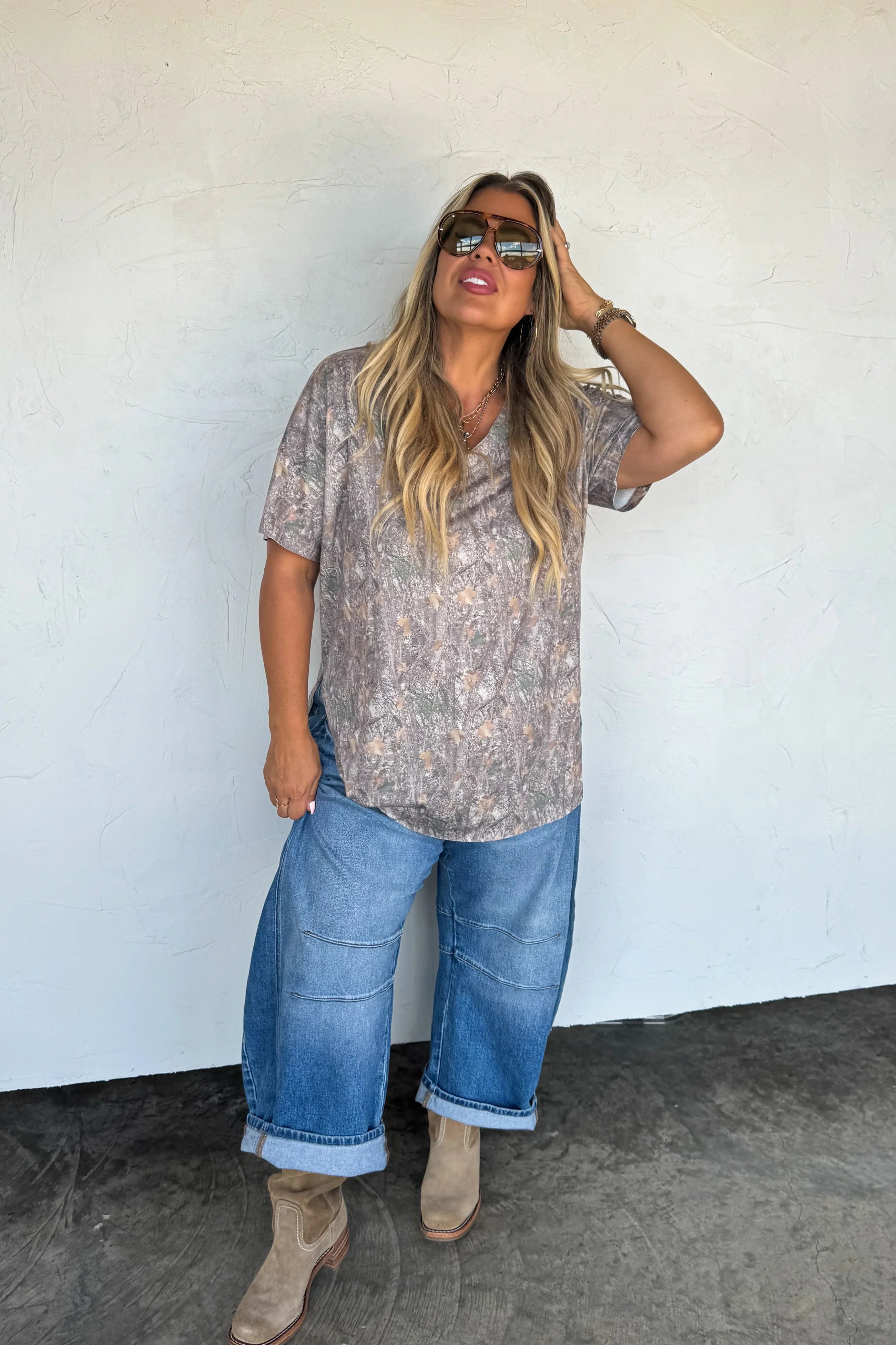 Joey V-Neck Washed Cotton Boyfriend Tee