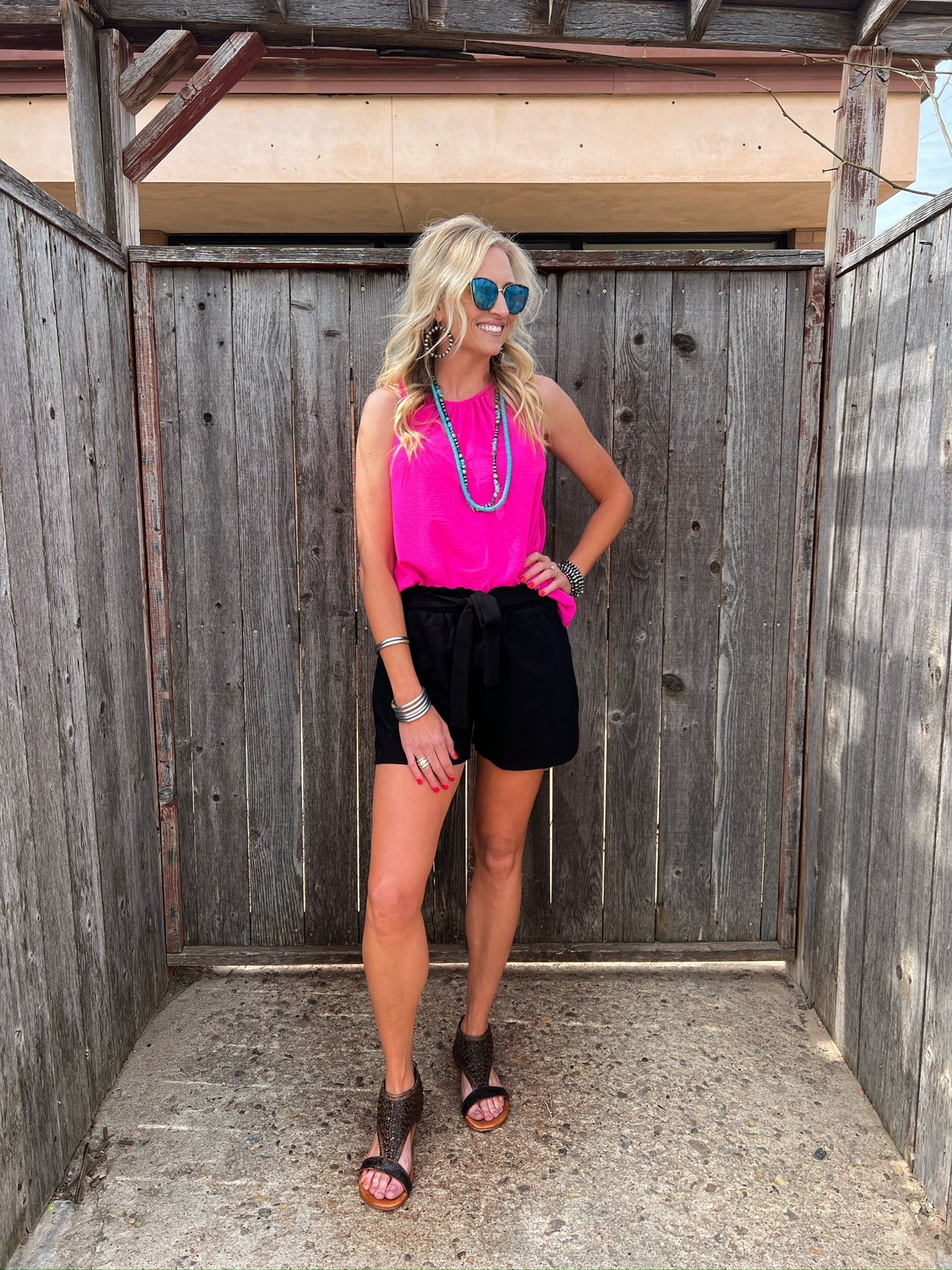 Brenna Black Tie-Waist Shorts