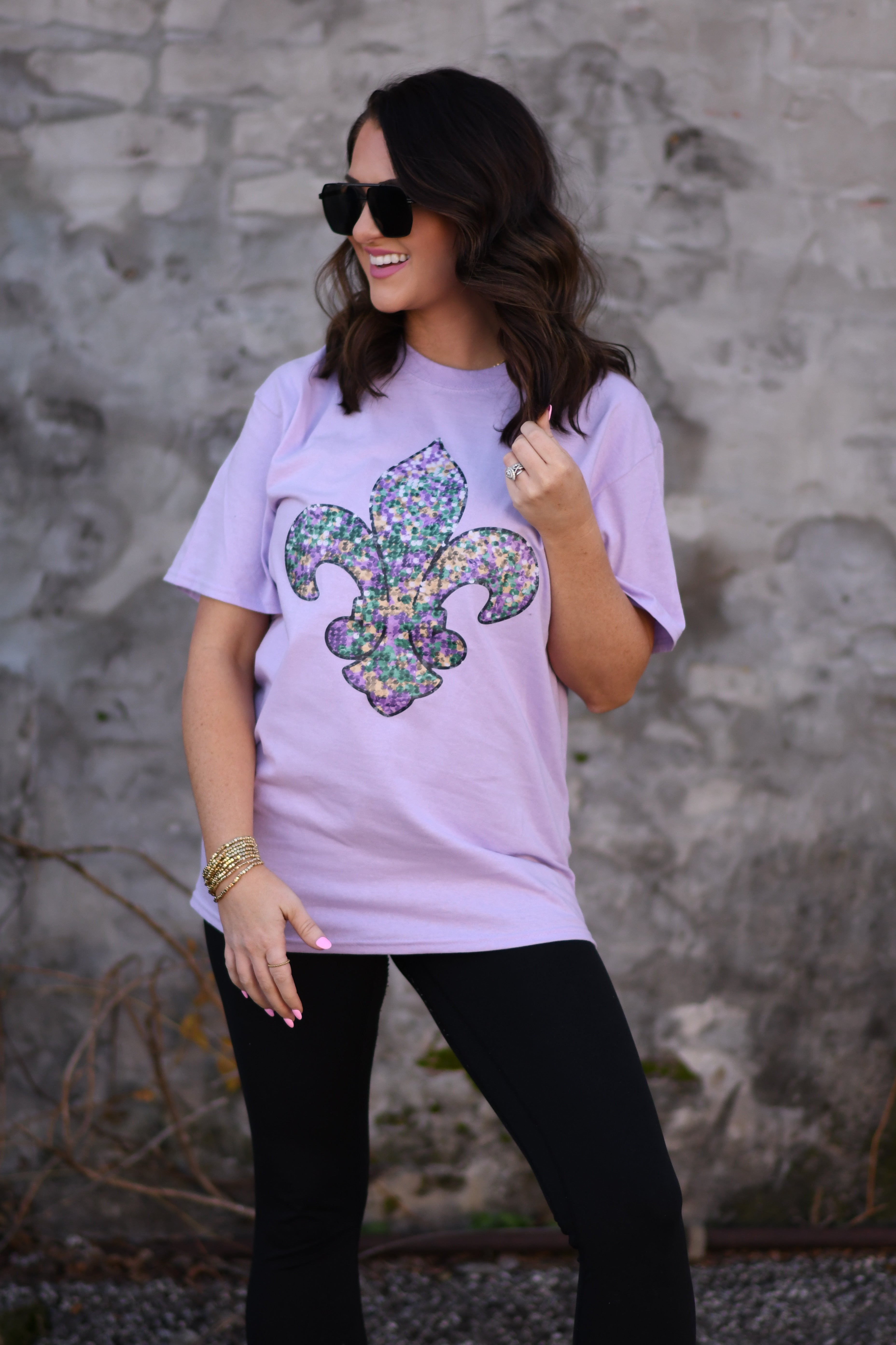 Faux Sequins Fleur De Lis Tee (Delta)