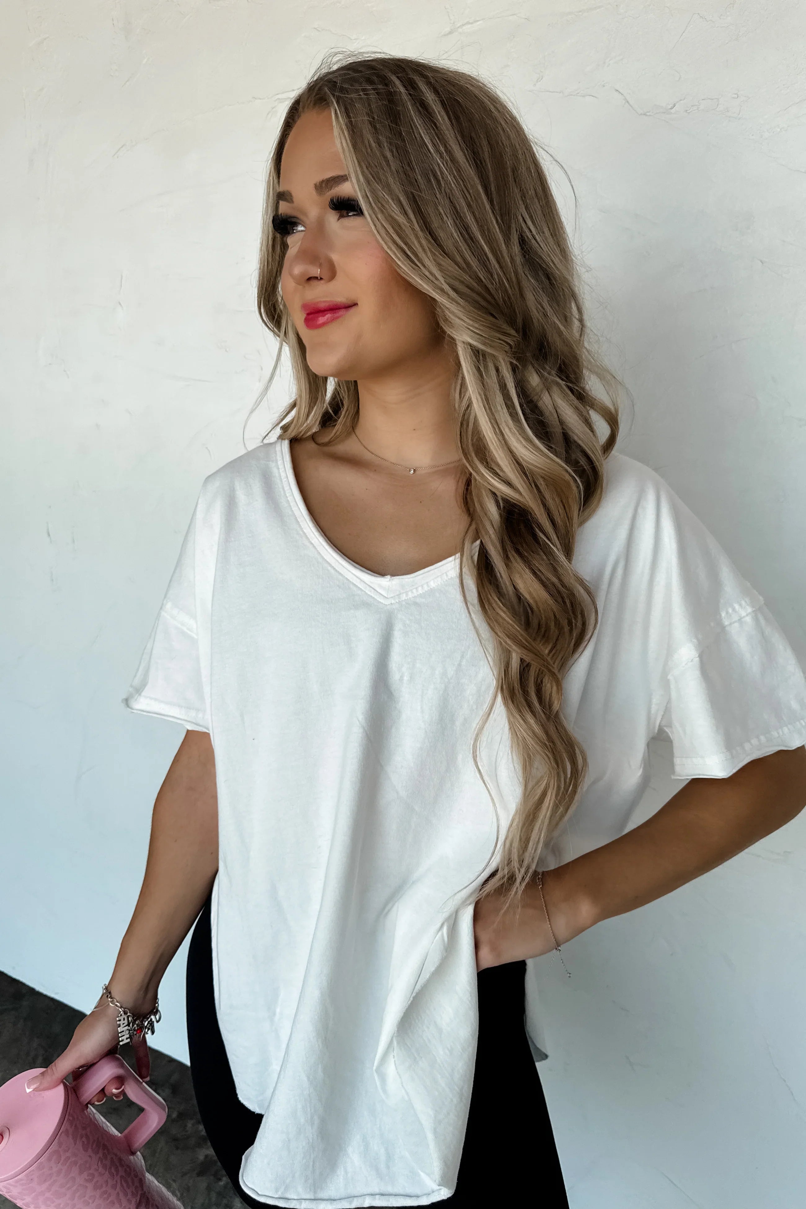 Joey V-Neck Washed Cotton Boyfriend Tee