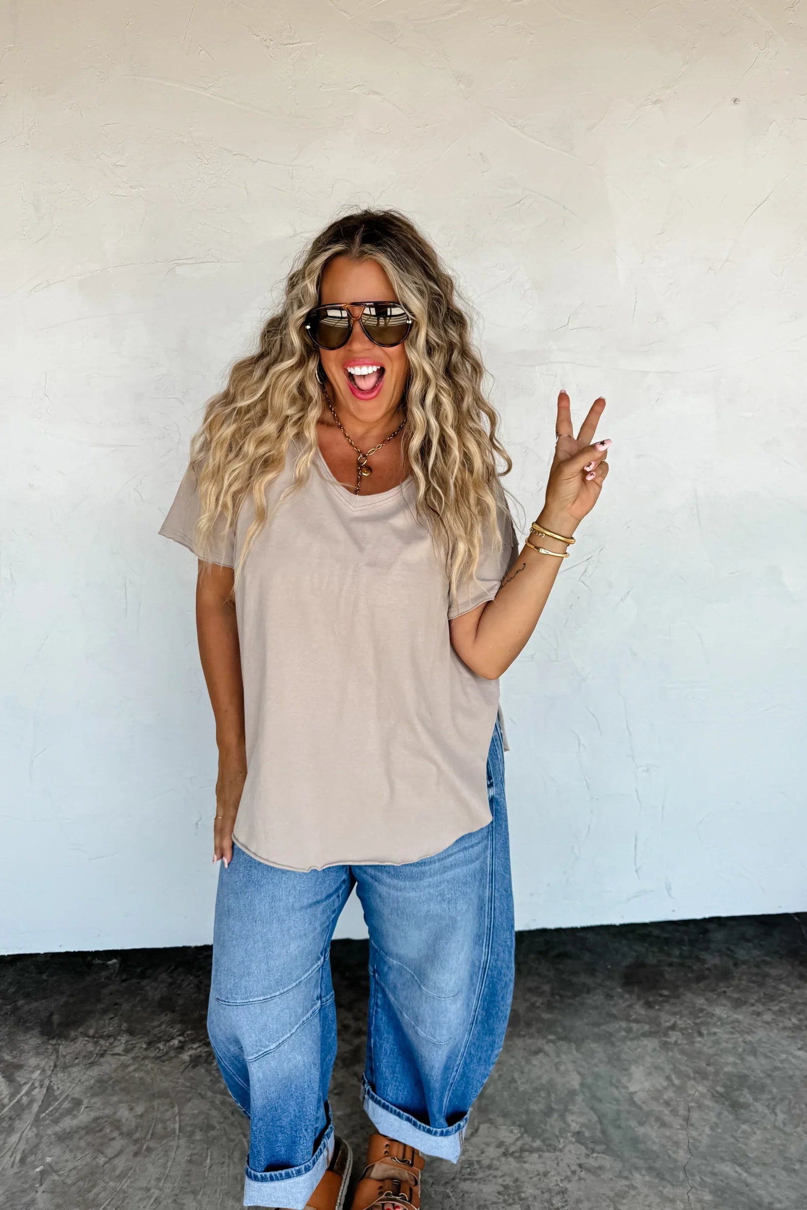 Joey V-Neck Washed Cotton Boyfriend Tee