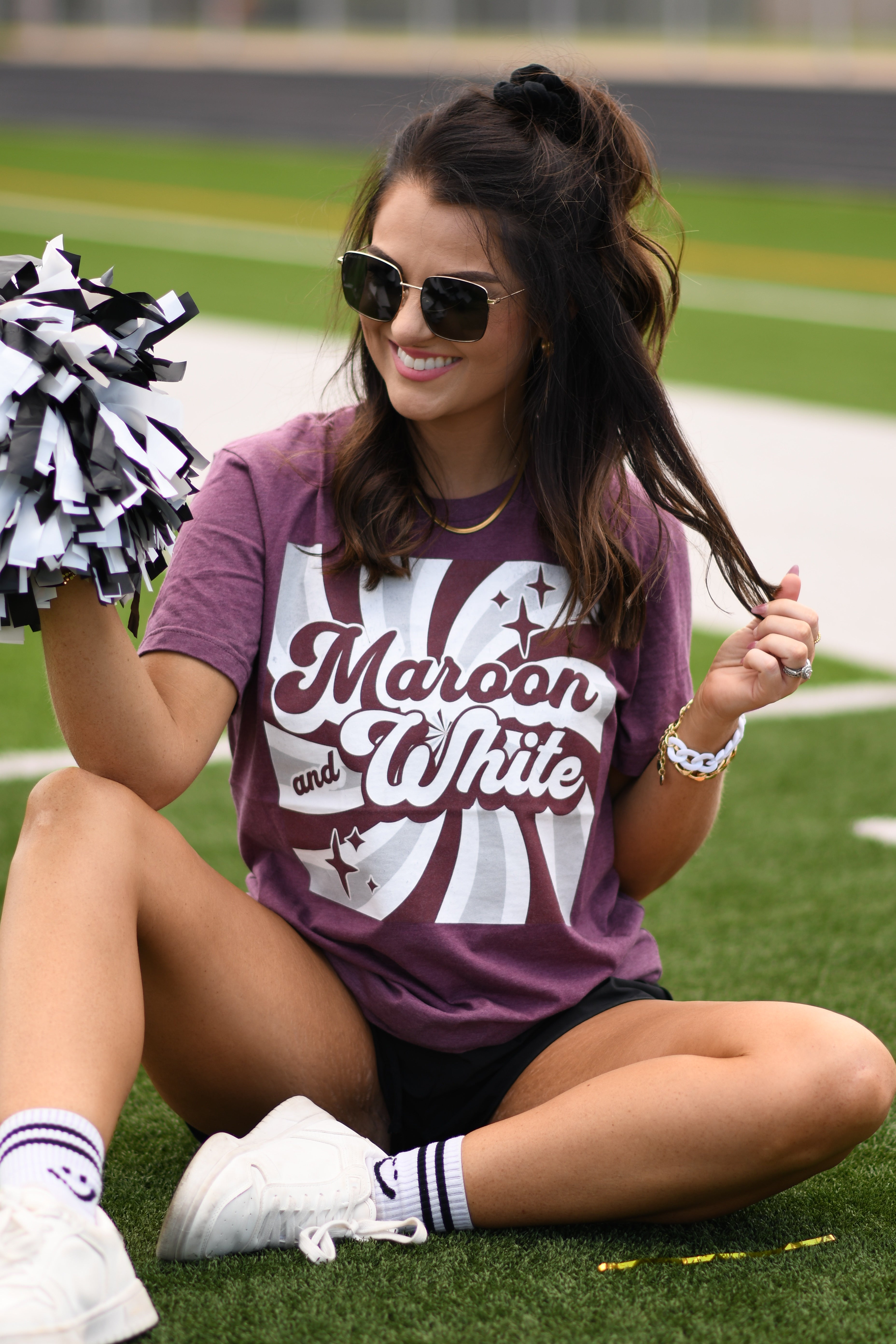 Maroon and White Retro Tee