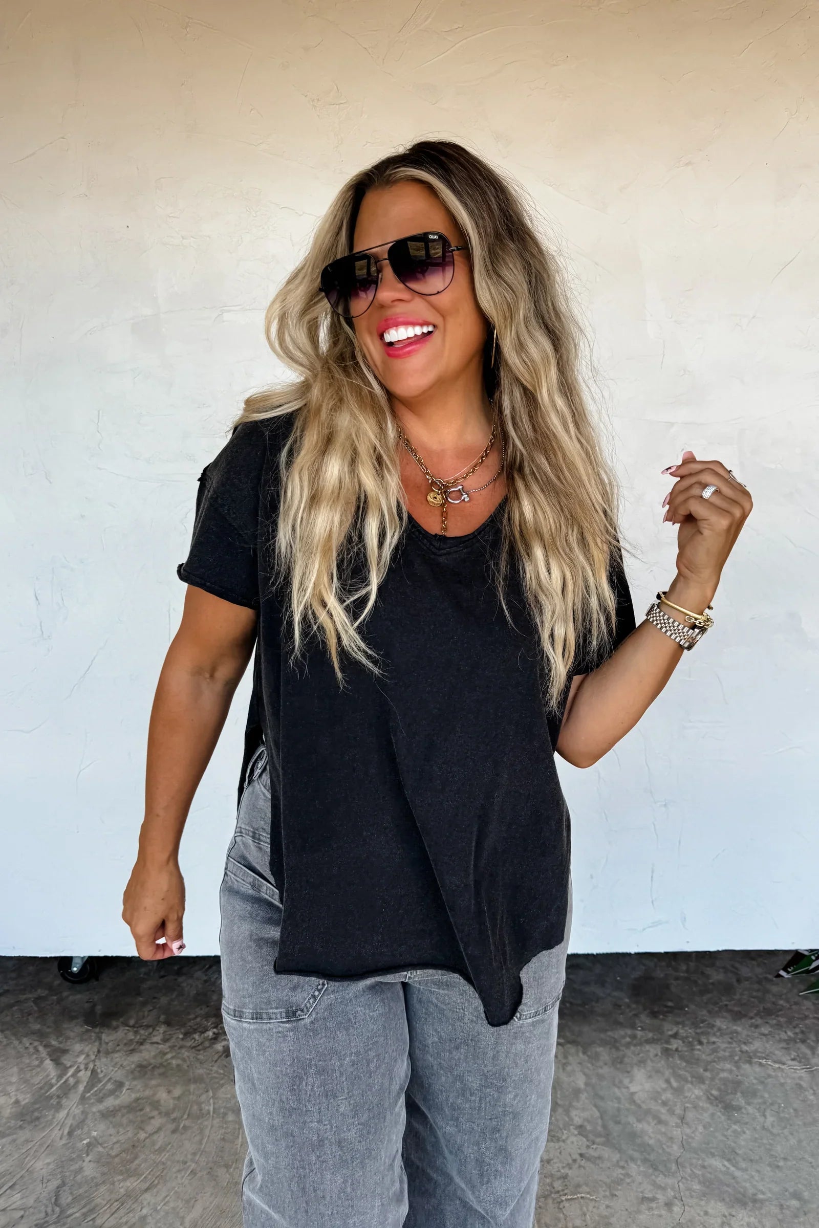Joey V-Neck Washed Cotton Boyfriend Tee
