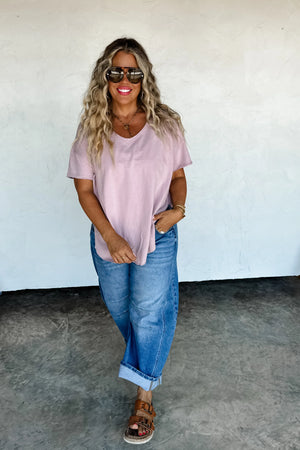 Joey V-Neck Washed Cotton Boyfriend Tee