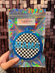 Blue MAMA Checkered Car Freshie