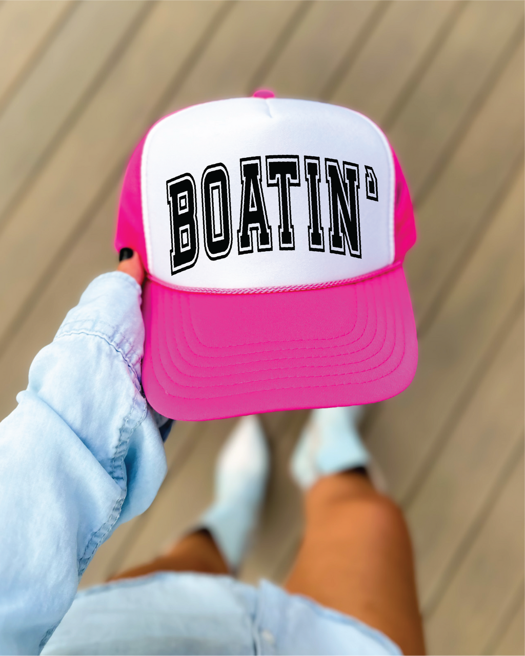 Boatin' Hot Pink and White Trucker Hat