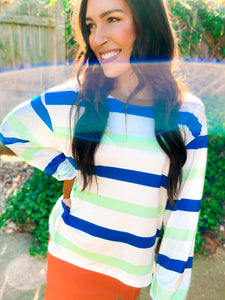 The Mimi Multi-Color Striped Bell Sleeve Top