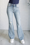 Caroline Mid Rise Control Top Distressed Flare Jeans (Judy Blue)