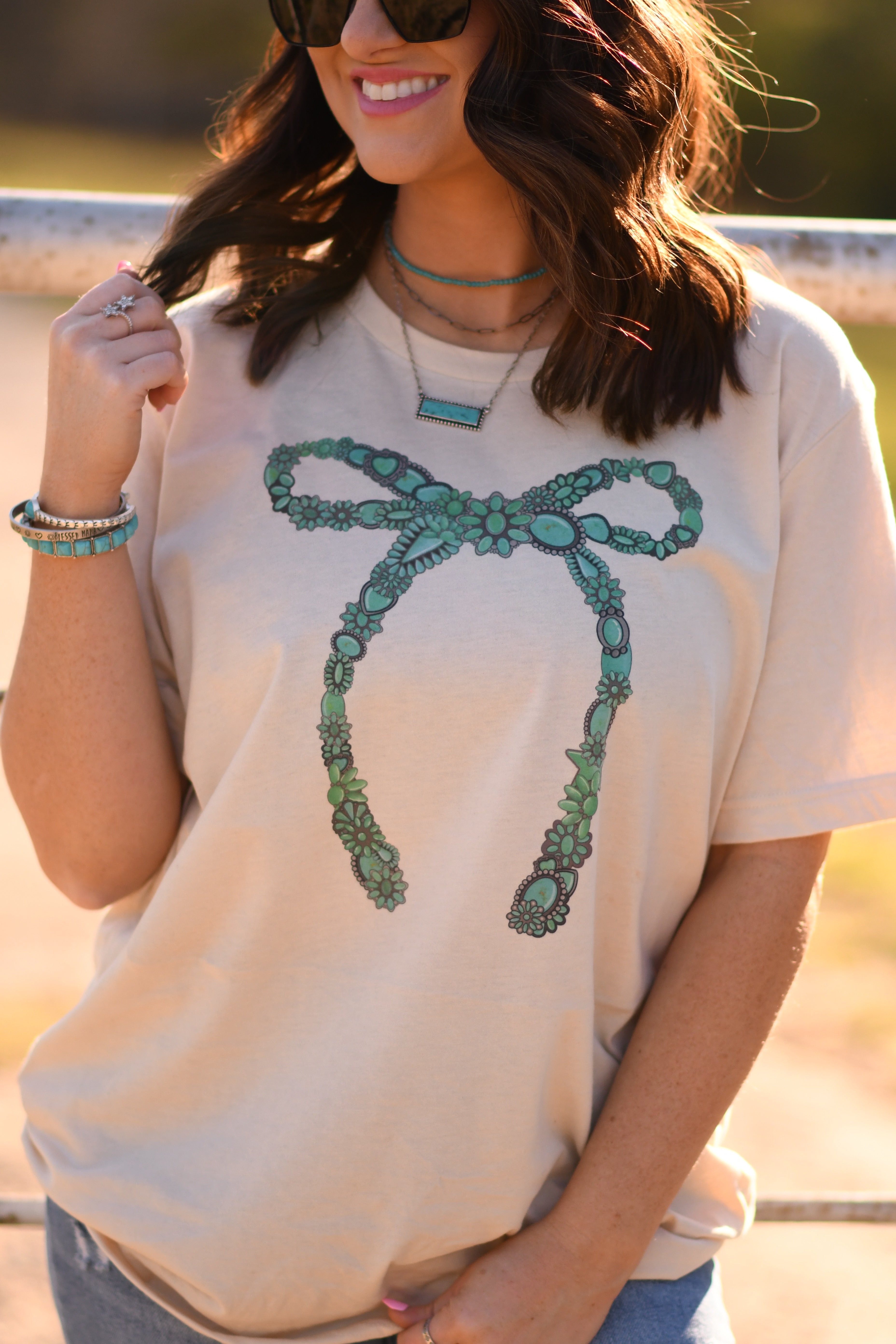 Turquoise Bow Tee