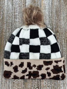 "Wildly Checkered" Pom Beanie