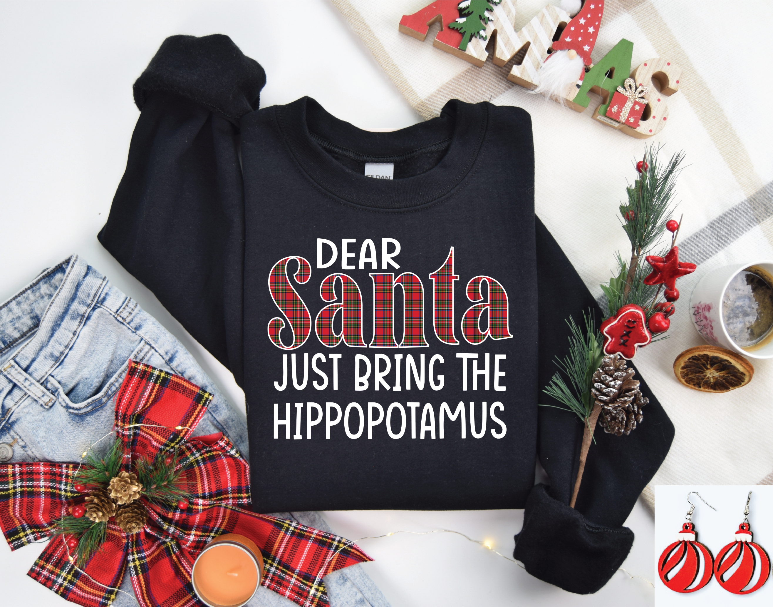 Dear Santa Hippo Tee or Sweatshirt