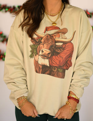 Santa Hugging Bull Sweatshirt