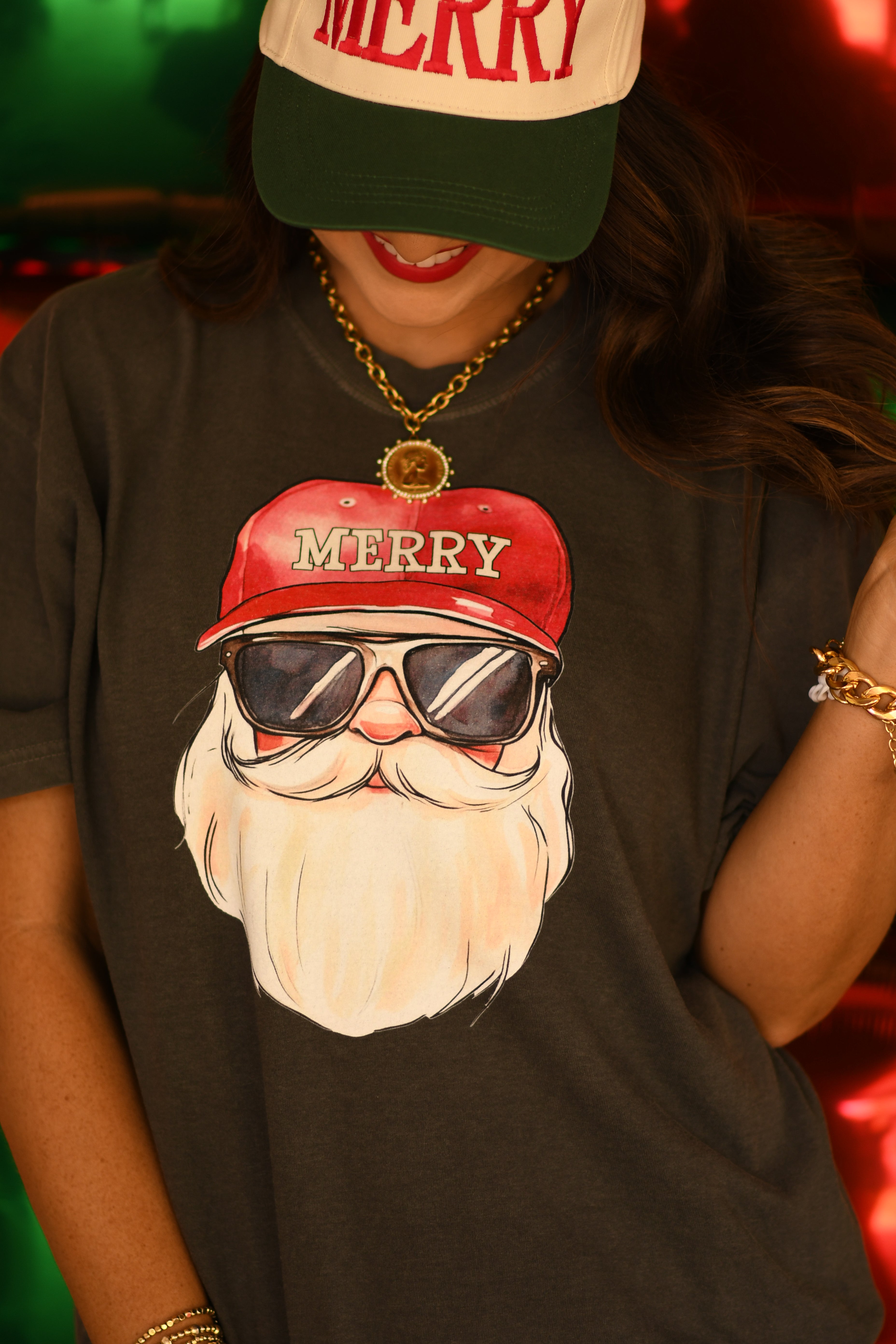 Merry Santa Trucker Hat Tee/Long Sleeve Tee