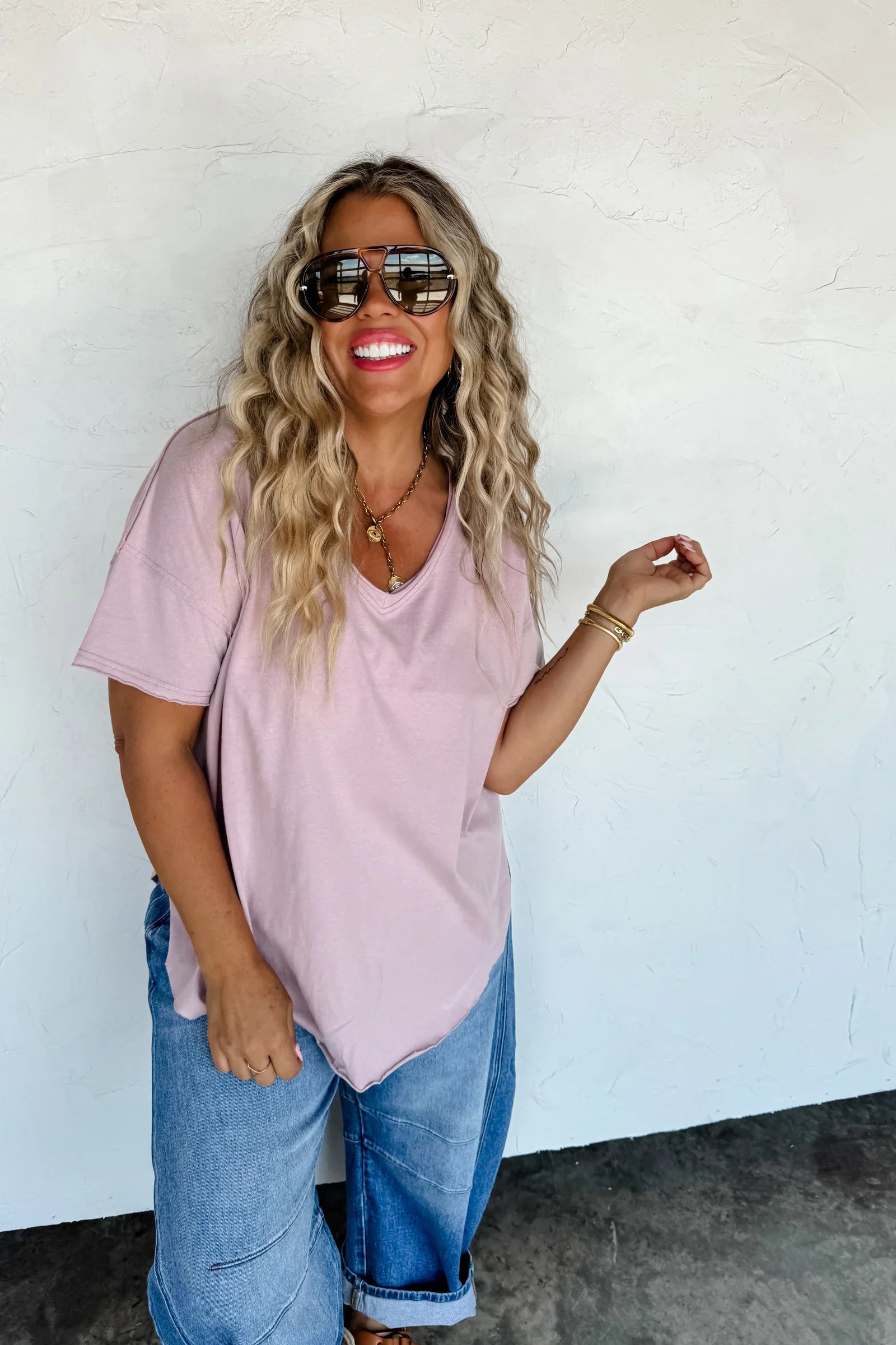 Joey V-Neck Washed Cotton Boyfriend Tee