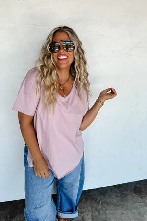 Joey V-Neck Washed Cotton Boyfriend Tee