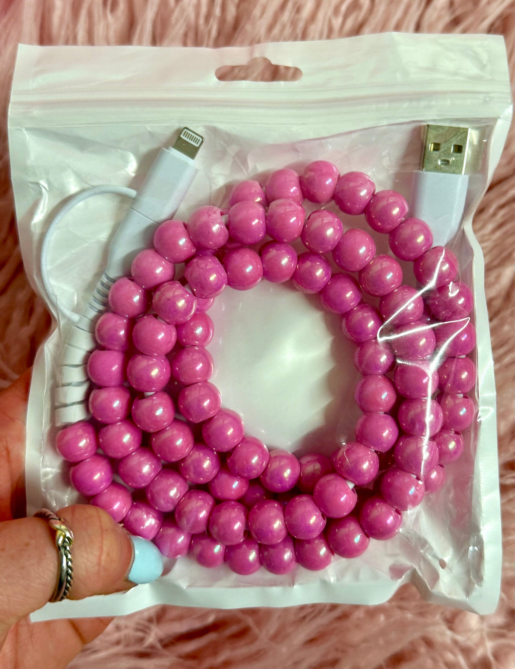 RTS Pink Gold Plated Beaded Cell Phone Charger