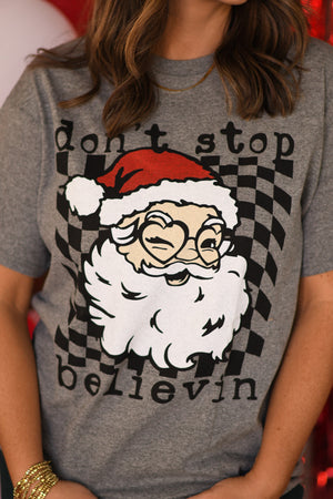 Gray Don’t Stop Believin Santa Tee (Delta)