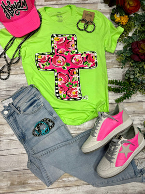 Callie's Pink Floral Cross Tee