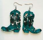 Cow Print Cowgirl Boots Earrings