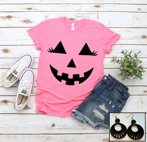 Girly Pumpkin Face (Neon Pink) Tee or Sweatshirt