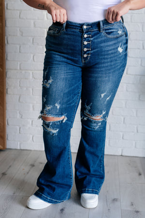 Gabriella Mid Rise Distressed Button Fly Flare (Judy Blue)