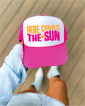 Here Comes The Sun Hot Pink and White Trucker Hat