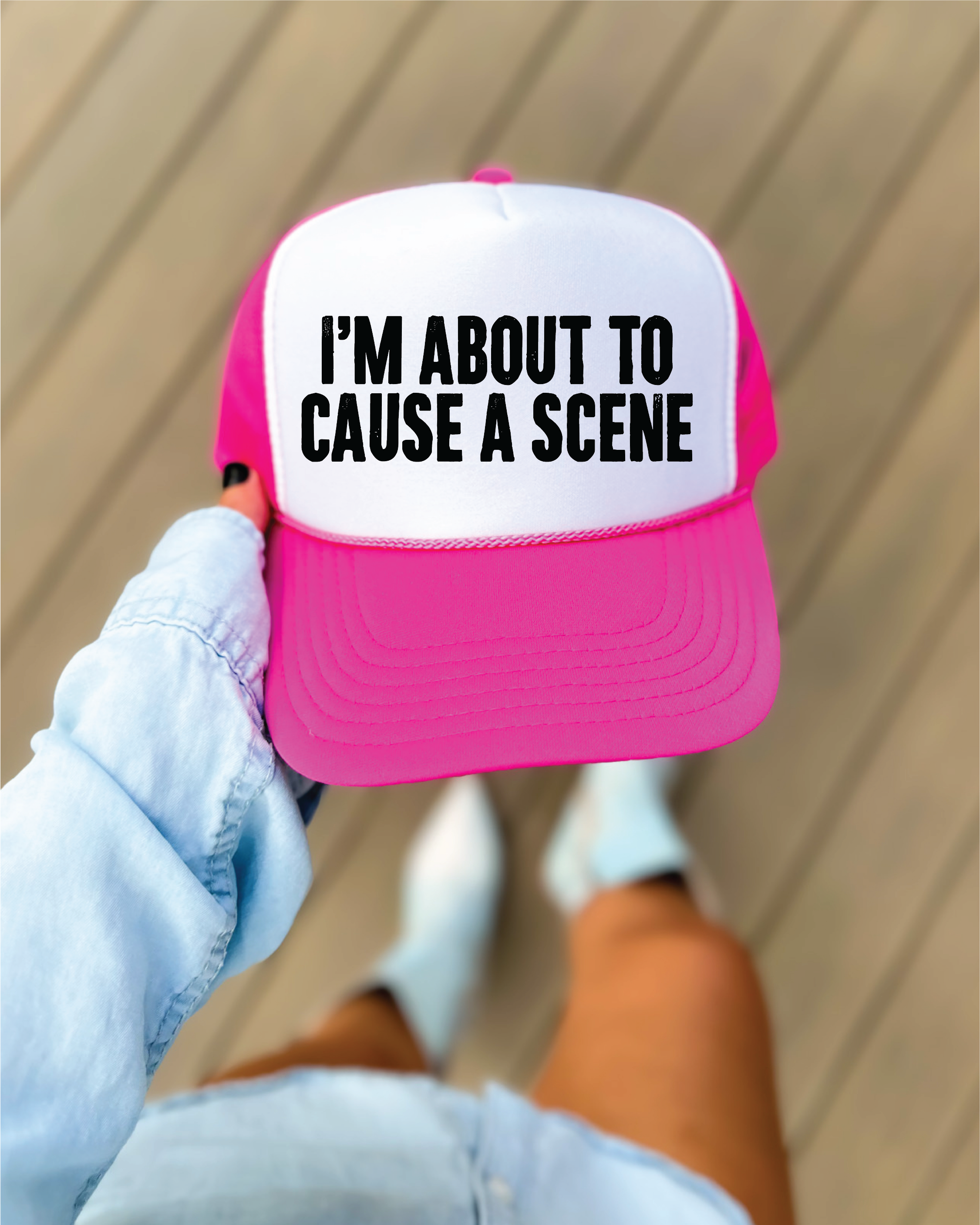 I'm About To Cause A Scene Hot Pink and White Trucker Hat