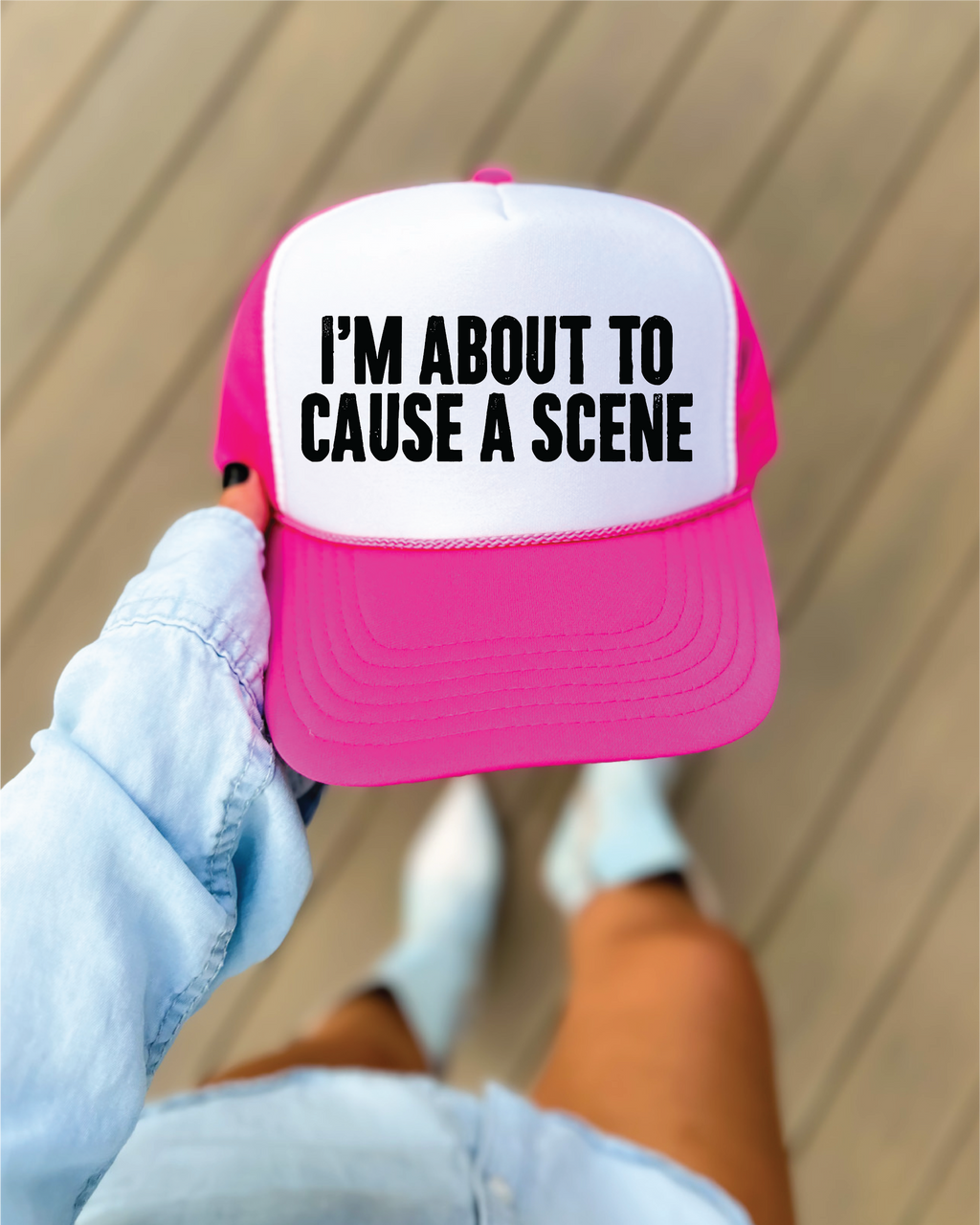 I'm About To Cause A Scene Hot Pink and White Trucker Hat